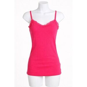 Y2K Pink Lace Trim Cami Tank Top Sleeveless Basic Layering Medium Stretch Casual